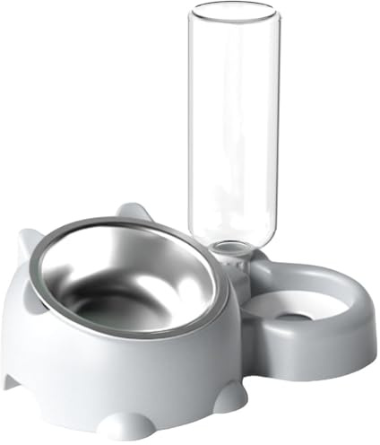 Katzenfutter-Wassernapf-Set, verstellbar, Katzenfutter und Wassernapf, praktischer 16-facher Hundenapf, Wasserspender, abnehmbarer Katzennapf, Futternapf für Welpen, mittelgroße Hunde, Katzen (Grau