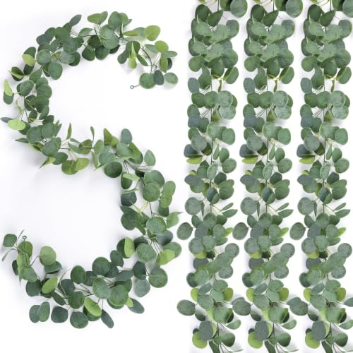 4 Stück Eukalyptus Girlande Künstlich, 1,8m Eukalyptus Deko Hängepflanzen Eukalyptus mit Blättern Grün Künstliche Girlande Pflanze für Hochzeit Tischdeko Party Frühlingsgirlande Blumenschmuck