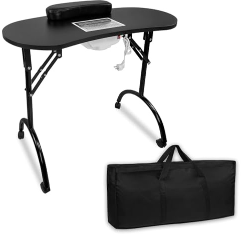Froadp Maniküretisch Set 90x33x77cm, Faltbarer Nageltisch mit PU-Leder Handkissen, Nagelstaubsauger, Staubbeutel & Tragetasche, Mobiler Maniküre Tisch für Nagelstudio & Nägelpflege, Schwarz