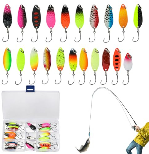 Señuelos Cucharas de | 21 Piezas Señuelos de Fundición con Anzuelo - Cucharas de Lanzado | para Agua Salada, Agua Dulce, Ríos, Lagos, Estanques, Noche, Mañana,