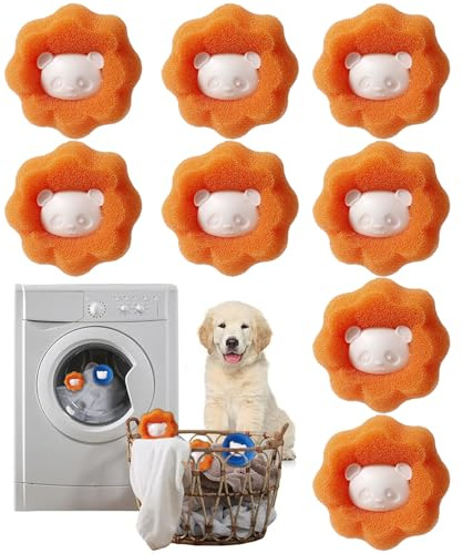 DaSpeed Tierhaarentferner Waschmaschine, 8 Pieces Wiederverwendbar Fusselentferner, Haarfänger Waschmaschine, Waschbälle Gegen Tierhaare, Fusselfänger für Kleidung und Bettzeug (Orange)