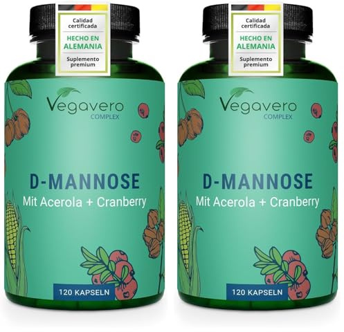 D-Mannose Complex Vegavero | 2000 mg | 100% NATURAL | Con Arándano Rojo (Cranberry) + Vitamina C | Cistitis + Infecciones Urinarias | 120 Cápsulas | Vegan (Paquete de 2)
