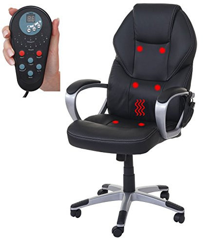 Mendler Massage-Bürostuhl HWC-A69, Drehstuhl Chefsessel, Heizfunktion Massagefunktion Kunstleder - schwarz