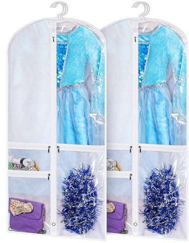 Kimbora Costume Dance Garment Bag with 3 Clear Zipper Pockets for Suits Dress Cover, Travel & Competitions Protector, Set of 2