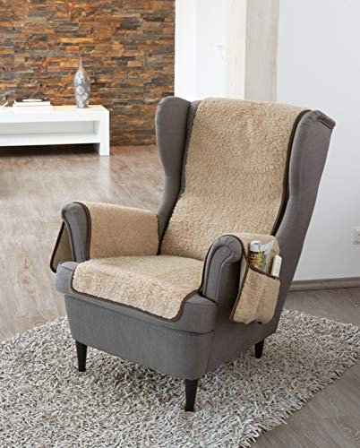 Schurwoll-Sesselschoner mit Armlehnenschoner, Hellbraun, Flor aus 100% Schurwolle, Mittelteil ca. 160 x 50 cm, Armlehnenschoner ca. 60 x 40 cm