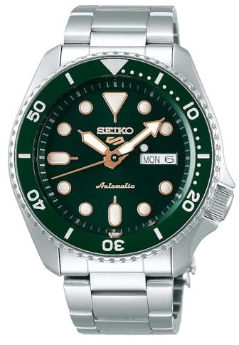 Seiko 5 Sports Orologio Analogico Automatico Uomo con Cinturino in Acciaio SRPD63K1, Verde, 3K1