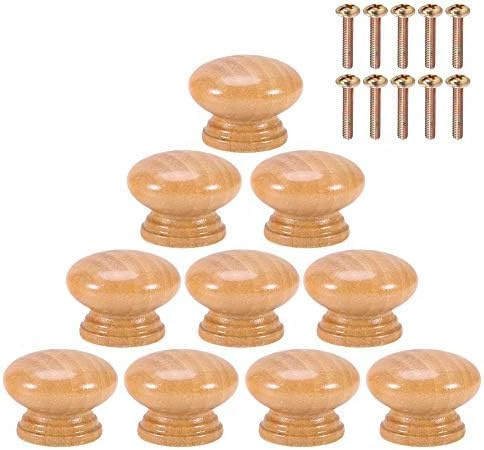HEEPDD 10pcs Wooden Cabinet Knobs, Natural Wooden Round Furniture Pull Handle Kitchen Drawer Cupboard Knob with Screws for Chest of Drawer Kitchen Cupboard Wardrobe Furniture (33MM)