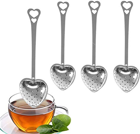 Tea Infuser Spoon, Stainless Steel Tea Strainer Tea Infuser Cup Guide Bar Tea Infuser with Heart Handle for Tea Leaf Spice Strainer