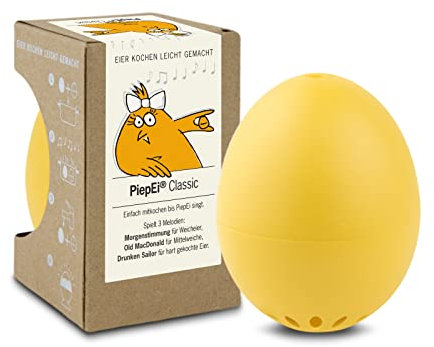 Brainstream PiepEi Classic Gelb - Singende Eieruhr zum Mitkochen - Eierkocher für 3 Härtegrade - Piep Ei mit 3 Melodien - Lustiges Kochei - Musik Eggtimer