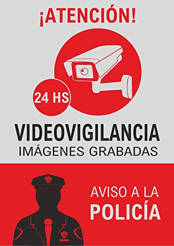 Seribas Señal Videovigilancia Alarma Conectada, Cartel de PVC Rígido 0,7 mm A4 21 x 30 cm Tinta y Material Resistente Interiores y Exteriores