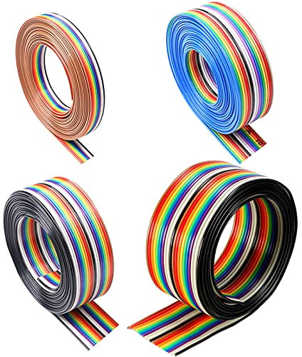 HUAZIZ 4 Rotoli Nastro Arcobaleno Cavo, Cavo a Nastro Piatto Colorato da 1,27 mm con Passo di Spaziatura 10/14/16/20P Arcobaleno Cavi a Nastro Piatto, 3 Metri per Rotolo