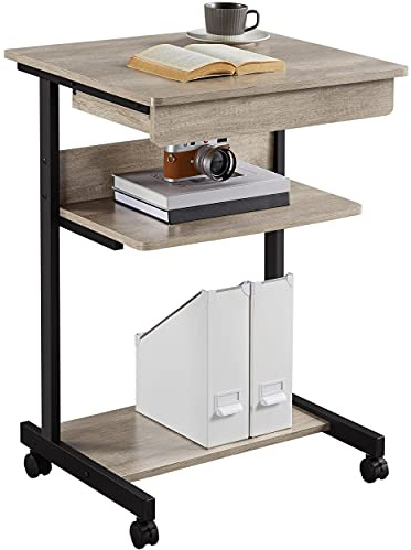 Yaheetech Schreibtisch Computertisch aus Holz 79 x 56 x 51cm Grau | Büromöbel PC Tisch Bürotisch Arbeitstisch aus Stahl mit Ablage und Schublade