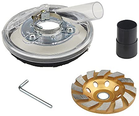 BGTXINGI Staubschutz-Set, Trockenschleif-Staubschutz, 100-150 mm, verstellbarer Winkelschleifer mit 10,2 cm Beton-Diamant-Schleiftopf