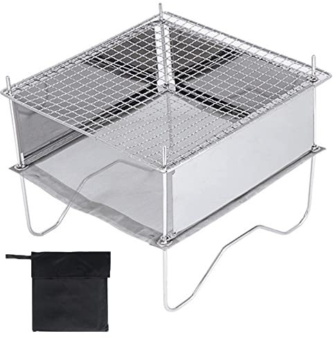 Mini Faltbare Grill Holzkohlegrill Tragbar Wanderungen Edelstahl Grill Picknickgrill BBQ Holzkohlegrill Abnehmbare für Garten Camping Park,Silver,24.1x24.1x20.3cm