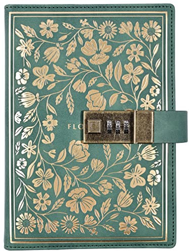 LinYesh Vintage Leder Tagebuch mit Zahlenschloss: B6 Geprägte Blume Geheimes Tagebuch Liniert Liniertes Papier zum Schreiben, Journal Notizbuch,Tagebuch Buch für Männer, Frauen, Mädchen, Junge