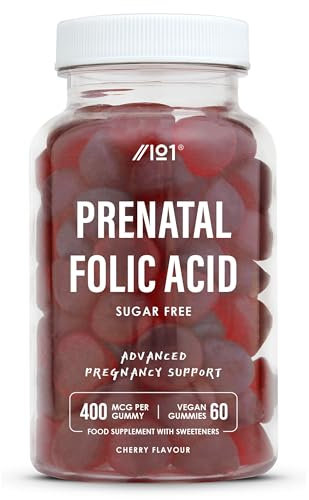 Prenatal Folic Acid Gummies 400mcg | Sugar Free Chewable | 2 Months Supply | Vegan & Gluten Free | Pregnancy Care – Prenatal Health & Maternal Tissue Growth During Pregnancy | Made by ALPHA01®