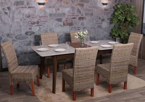 Mendler 6er-Set Esszimmerstuhl Korbstuhl Stuhl M44AM, Kubu-Rattan - ohne Sitzkissen