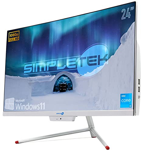 SIMPLETEK - Ordinateur tout-en-un 24 incurvé FHD Core i3 3,4 GHz Windows 11 Pro | 16 Go RAM SSD M.2 120 Go + 2 To | PC de bureau courbé