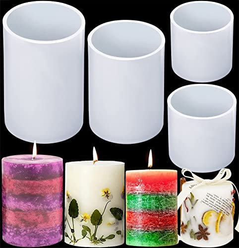 Cylinder Candle Molds for Candle Making, 4in & 3in & 2in Silicone Candle Moulds Columnar Epoxy Resin Casting Molds for DIY Crafts, Wax Candle Making, Soaps (4 Sizes)