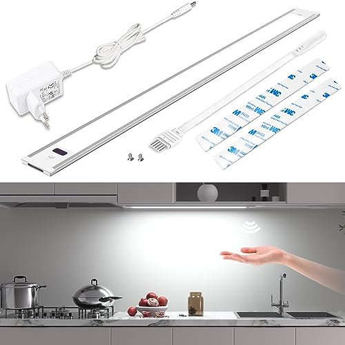 WOBSION LED Unterbauleuchte Küche Dimmbar mit Berührungsloser Sensor,42CM Kaltweiß Unterbau Lichtleiste für Unterschrank Beleuchtung,6000k Ultra Dünn Lampe für Küchenschrank,Werkbank,390 Lumen