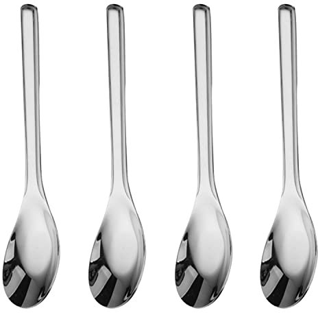 OULIGET Set di 4 cucchiai da minestra spessi, cucchiai da minestra in acciaio inox, cucchiai da minestra argentati, cucchiaio cinese, cucchiai asiatici spessi con manico lungo, 18 cm.