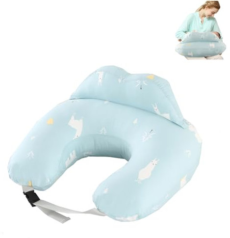 TOPCHANCES Cojín de Lactancia-Multifuncional en Forma de U-Almohada de Lactancia con Funda de Algodón 100% Extraíble y Lavable-Suave y Seguro Madres y Bebés(Oso Blanco Verde,65×55cm)
