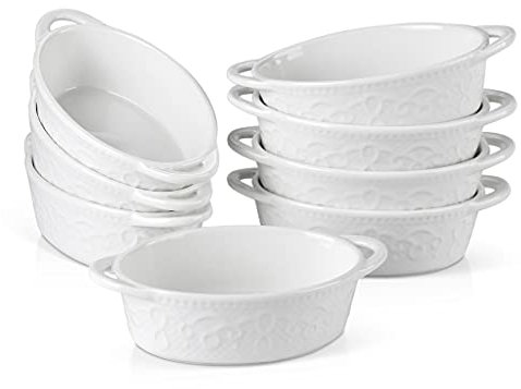 OQHAIR Plats de Cuisson en Porcelaine Blanche de 4/8 pièces de 320 ML avec poignée, moules à Tapas en céramique pour soufflé à la Tarte brûlée (Taille : 8 pièces) (8)