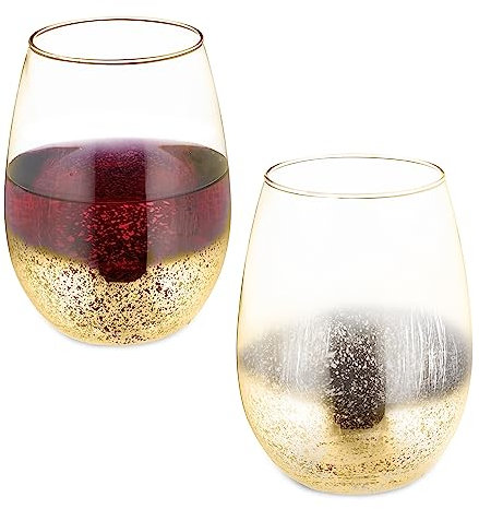 Relaxdays, Juego de 2 Unidades, Color Dorado Copas de Vino sin Tallo con Capacidad de 500 ml Cada Una, Set de 2, Vasos para Servir Agua o Postre, 12 x 9,5 x 9,5 cm
