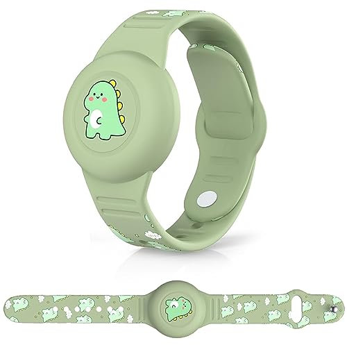 Bambini Impermeabile per Bracciale Airtag: WUZUN Simpatico Cartone Animato Regolabile Nascosto per Supporto Apple Air Tag, Custodia Cinturino Tracker GPS Anti-Smarrimento in Silicone (Dinosauro)