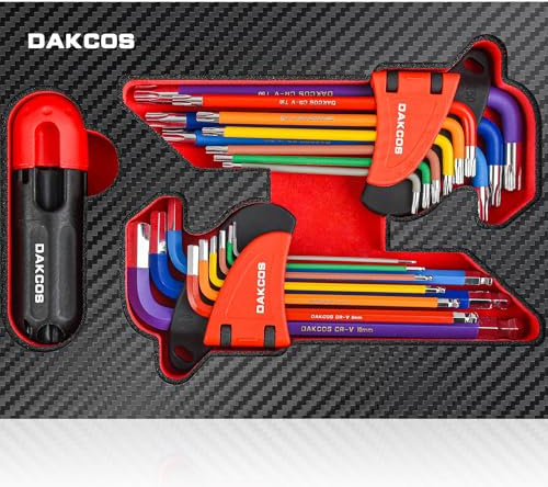 DAKCOS 18 tlg Torx Innensechskant Winkelschlüsselsatz mit Griff Innensechskantschlüssel TX & HX Winkelschlüssel | 1,5mm-10mm & T10-T50 | Cr-V
