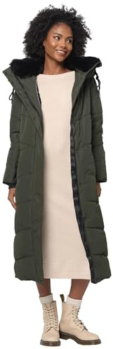 Navahoo Damvinterjacka, varm vinterkappa, parkas, vinterjacka, lång quiltad B976, Mörk oliv, XL
