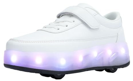 HUSKSWARE Jungen Mädchen Rollschuhe Schuhe Mit 4 Rollen Skateboardschuhe, verstellbar Jugend Schuhe mit Rollen, Weiß 39 EU