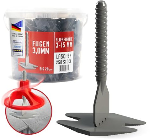 Nivilli SPINNY - 250 Stück Zuglaschen/Gewindelaschen - Fugenbreite 3mm - Materialdicke 3-15mm - Profi Nivelliersystem. Verlegehilfe für Fliesen & Naturstein