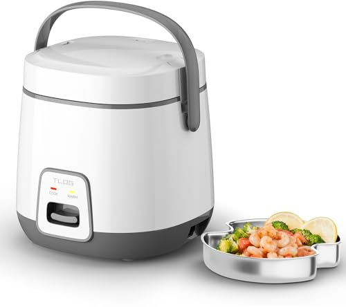 TLOG Mini Rice Cooker 2.5-Cup Uncooked(5-Cup cooked), Healthy Non-stick Coating 1.2L Small Rice Maker for 1-3 People, Portable Travel Rice Pot with Steam Tray, Rice Maker for Grains, White Rice
