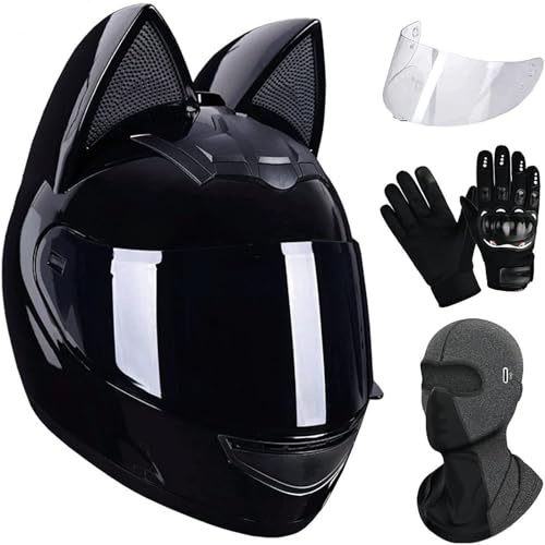 Motocicleta con Orejas de Gato Personalizado Casco de Motocross de Cara Completa Aprobado por Dot/ECE Casco de Motocicleta con Forma de Carreras para Adultos con Visera HD para Uso en la Calle