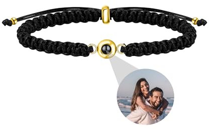 Aina Lighting Personalisierte Foto Armband mit Bild im Stein benutzerdefinierte Kreis Foto Armband Memorial Projektion Armband Geschenke für Männer, Frauen, Paar, Freunde