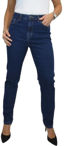 Women's Straight Leg Stretch Denim Jeans Dark Indigo Blue Wash (18)