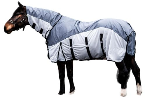 ReitsportPlus Fliegendecke Regendecke Weidedecke 600D Full Neck Fly Turnout Waterproof Grey Silver- 115 cm