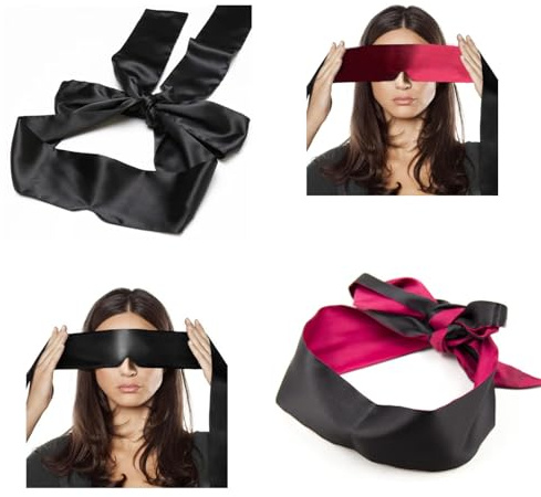 AWAVM ögonbindel, 2 st ny sidensatin ögonbindel, ögonmask för sovande spel satin siden ögonskydd satin sovmask alla hjärtans dag present 145 cm (svart ros röd)