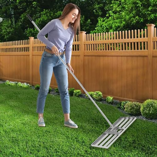 Rasen Nivellierrechen Metall Einstellbare Grifflänge 50-180cm Boden-Rasenrechen zum Sanden Abziehen Levelingrake Flächenebner Leveler Lawnleveling