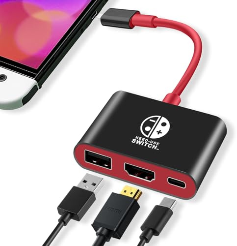 3 in 1 Switch Dock für Switch/OLED, USB 3.0 Port, Portable Docking Station Travel für Nintendo, TV Adapter mit 4K HDMI (Schwarz+Rot)