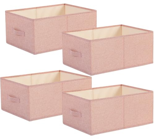 LOPYXBR 4 PCS Fabric Storage Baskets, 41 x 24 x 17 CM Wardrobe Storage Boxes, Pink Fabric Storages Baskets for Shelves, Foldable Storages Box with Handles, Clothes Drawer Organisers for Clothes, Toys