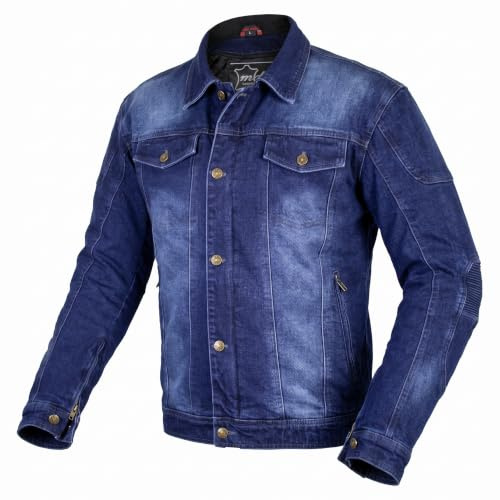Herren Motorradjacke Jeans Jacke mit Protektoren (DE/NL/SE/PL, Alphanumerisch, L, Regular, Regular, Dunkel Blau)