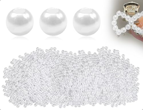 Emezddo 1000 Stück Perlen Zum Basteln,kleine Kunstperlen,Künstliche lose Beads zum Aufnähen,Bastelperlen mit Löchern,für DIY Schmuckherstellung Armbänder Halsketten Kleidung Basteln(4 mm,Runde,Weiße)