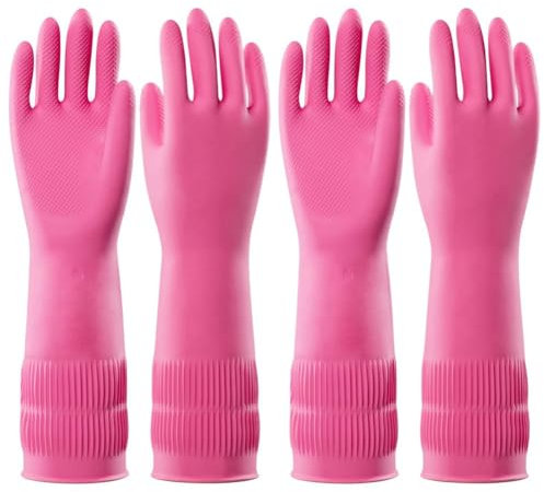 Kdouehg 2 Pairs Dishwashing Cleaning Rubber Gloves, Reusable Waterproof Kitchen Gloves, Non-Slip, S
