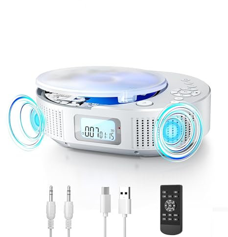 FELEMAN CD Player Portable Upgraded & Bluetooth Speaker 2 in 1 Combo, Rechargeable Portable CD Player for Car/Home with Remote Control, FM Radio (2211W)