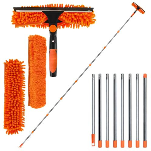MLOQI Telescopic Window Cleaner, 3.26M Window Squeegee, Window Cleaning Kit, Long Reach Window Cleaning Equipment (Orange)