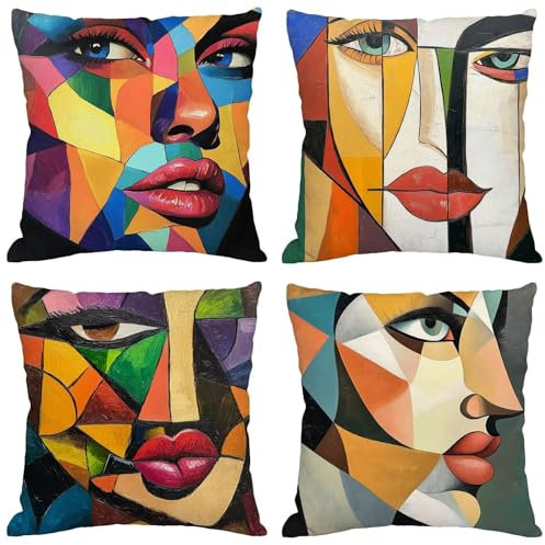 Kissen Abstrakt Kissenbezug 65x65 cm Groß Kissen 4er Set Wetterfest Samt Kissenhüllen Frau Pillow Quadratische Cushion Covers für Garten Sofa Wohnzimmer Schlafzimmer Bett Büro Zuhause Dekor m-108