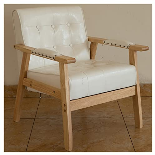 Modern läderfåtölj med armstöd från mitten av århundradet, beige matrumsstol, accent-öronfåtölj för läsning för sovrum och receptionsrum (storlek beige)
