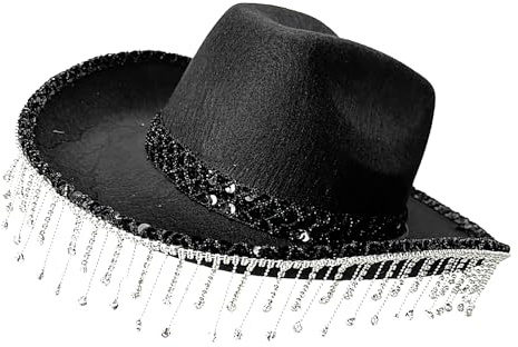 Generisch Cowboy Hut Herren | Glitzer Cowgirl Hut - Pailletten Quasten Reise Kopfschmuck Für Musikfestivals Und Stylische Glitzer Kopfbedeckung